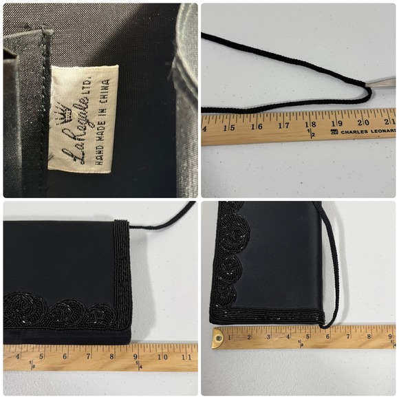 La Royale Ltd VTG Beaded Clutch Purse Black Satiny Formal Wedding Evening Bag - Picture 9 of 9